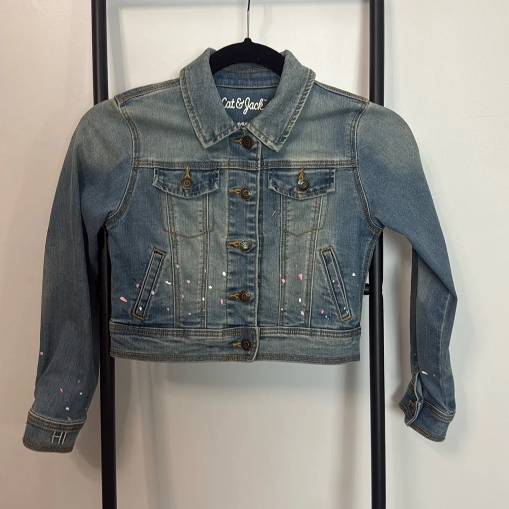 Girls Denim jacket Cat Jack Blue Snaps With Design Dots Embroidered Size 6-6X